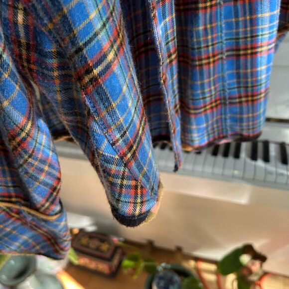 BDG Blue and Orange Boho Plaid Flannel Blouse M - Picture 10 of 15
